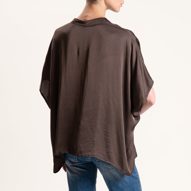Tensione in-Camicia satin manica scesa - cioccolato