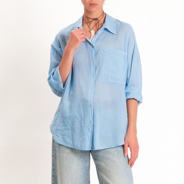 Tensione in-Camicia mussola con taschino - sky