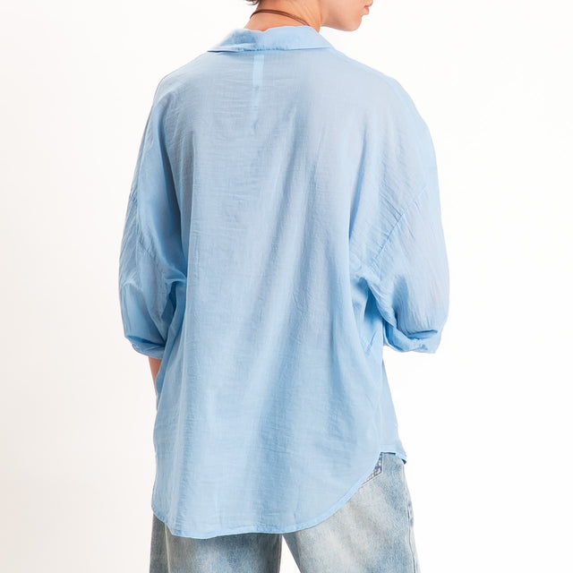 Tensione in-Camicia mussola con taschino - sky