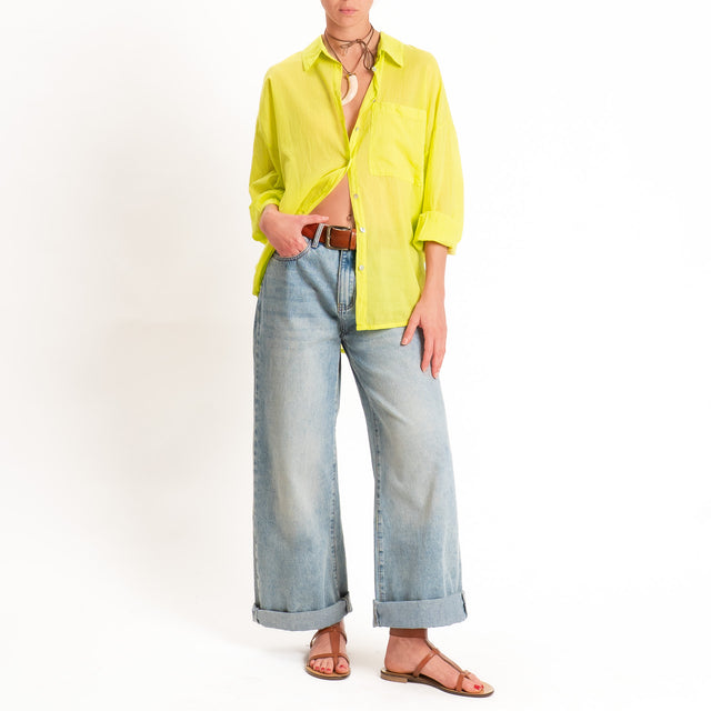 Tensione in-Camicia mussola con taschino - lime