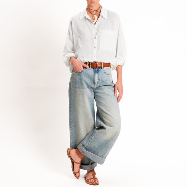 Tensione in-Camicia mussola con taschino - latte
