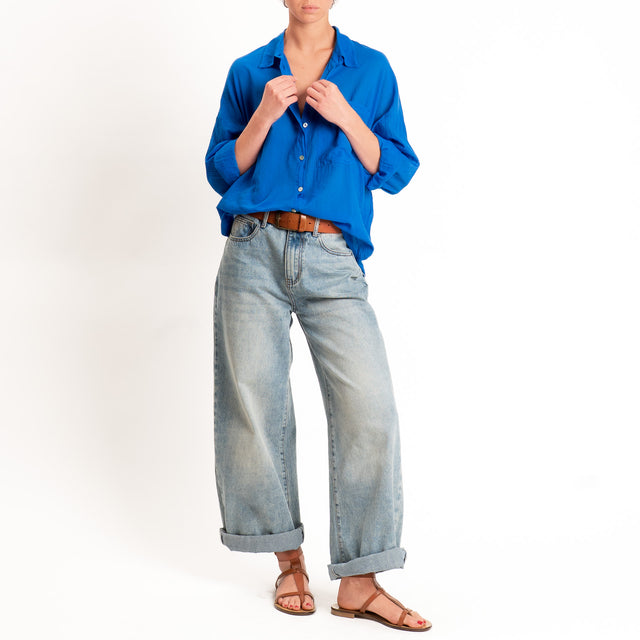 Tensione in-Camicia mussola con taschino - bluette