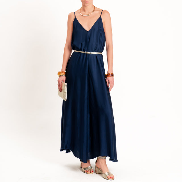 Tensione in-Abito satin svasato con tasche - blu