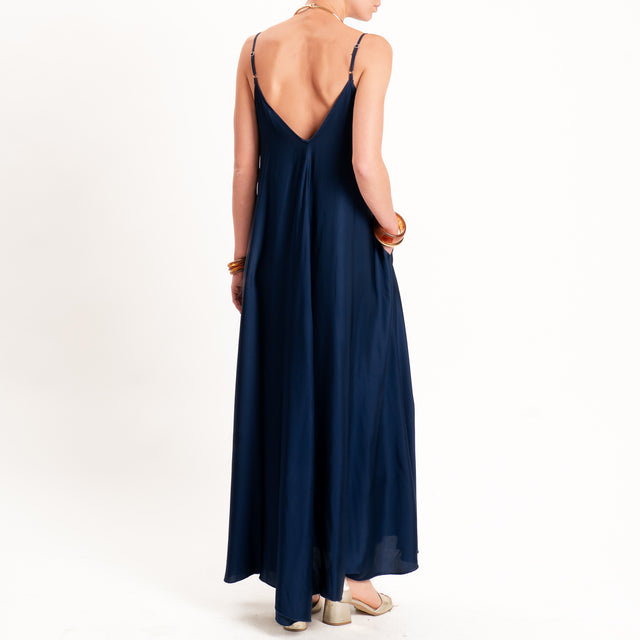 Tensione in-Abito satin svasato con tasche - blu
