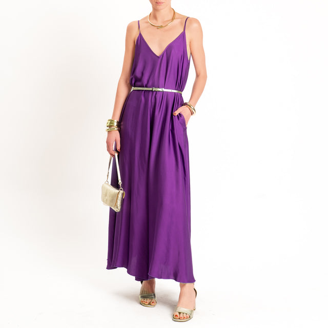 Tensione in-Abito satin svasato con tasche - viola