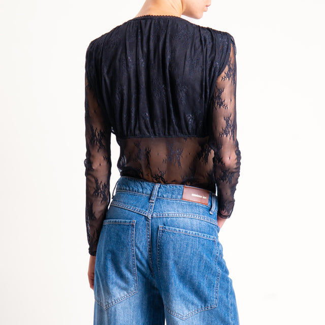 Tensione in-Body in pizzo scollo v - nero