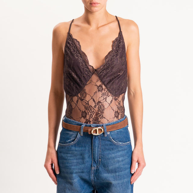 Tensione in-Body in pizzo bretelle regolabili - moro