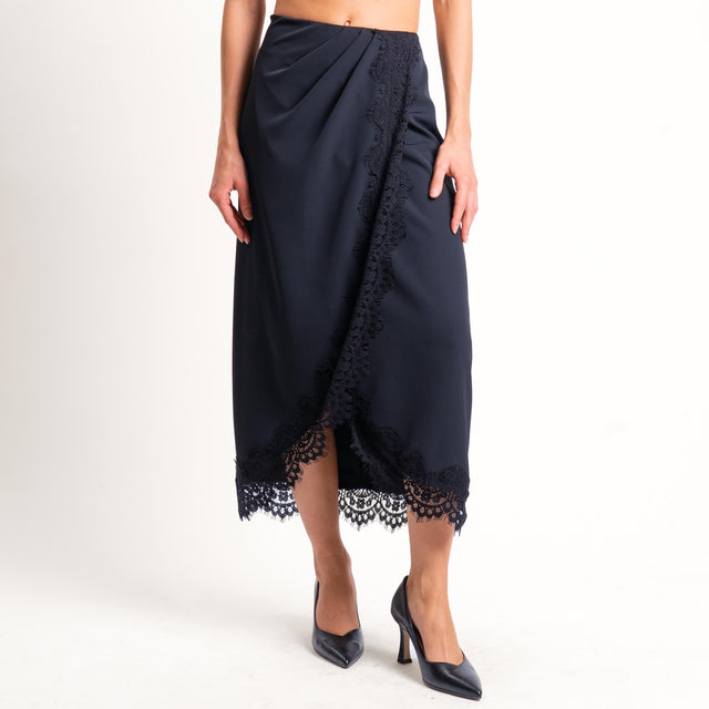 Tensione in-Gonna tessuto fluido con pizzo - nero