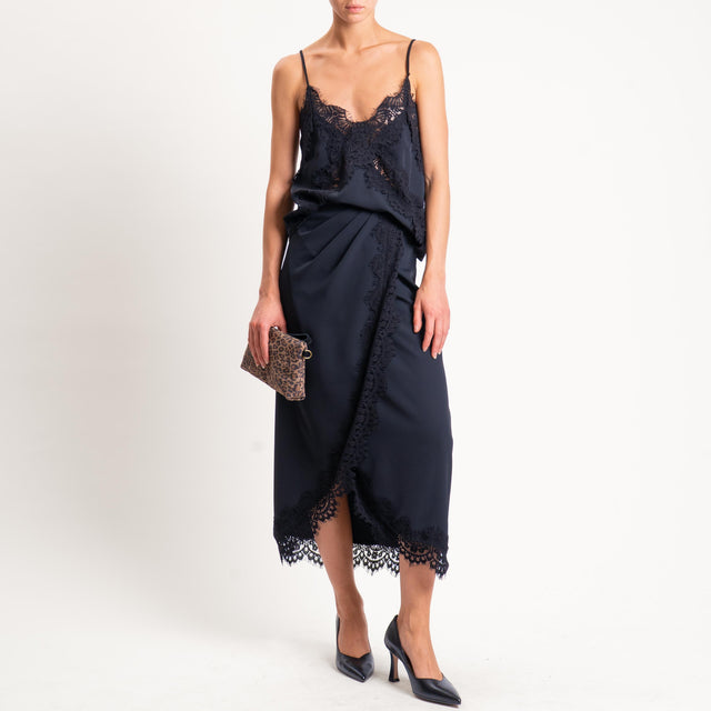 Tensione in-Gonna tessuto fluido con pizzo - nero