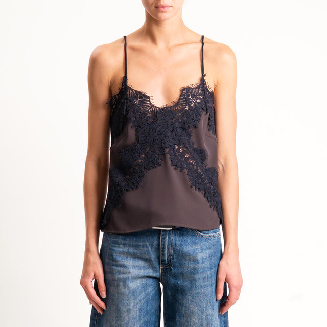 Tensione in- Top bretelle regolabili con pizzo - cioccolato