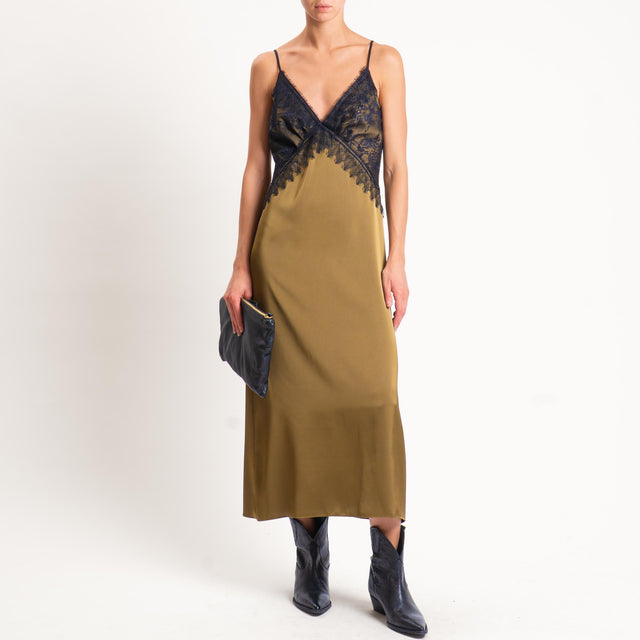 Tensione in- Abito satin con pizzo - militare