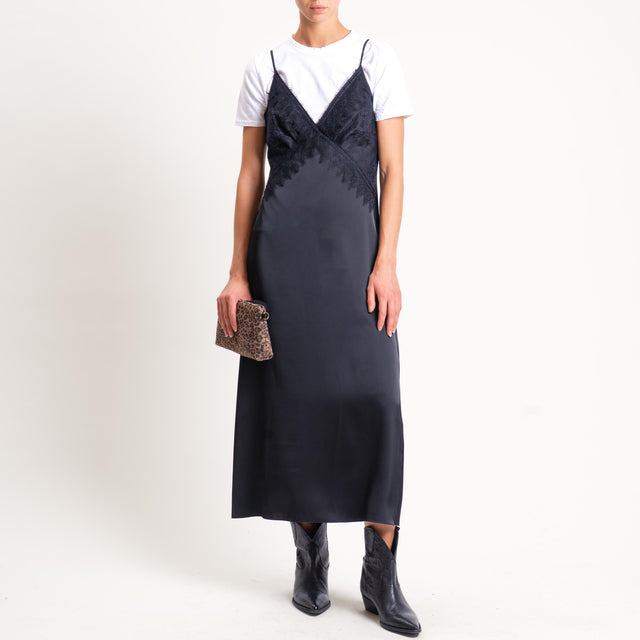 Tensione in- Abito satin con pizzo - Nero