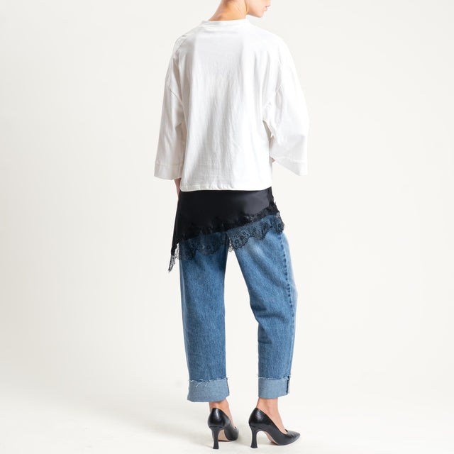 Tensione in-T-shirt + top satin con pizzo - bianco/nero