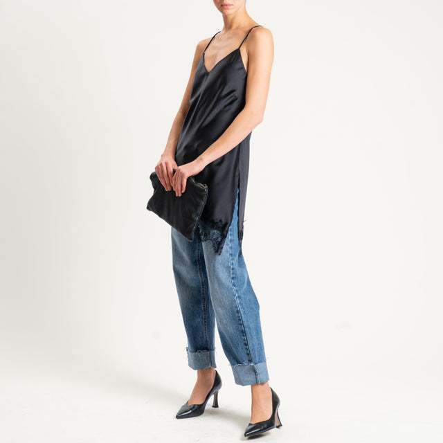 Tensione in-T-shirt + top satin con pizzo - nero/nero