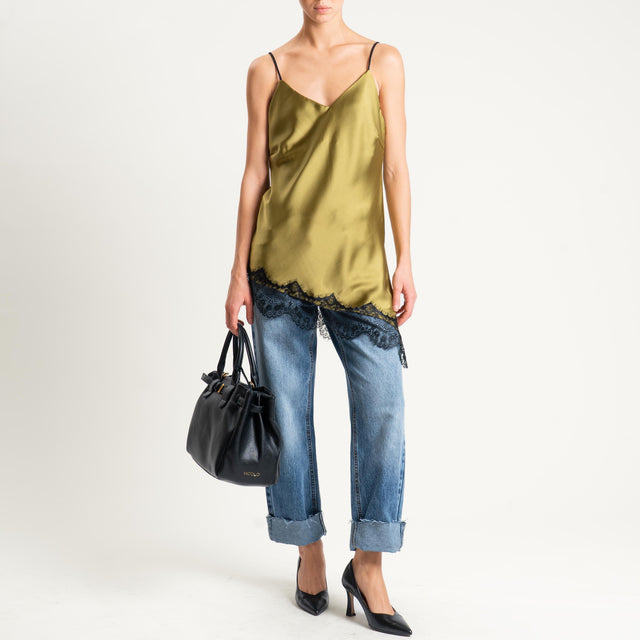 Tensione in-T-shirt + top satin con pizzo - nero/olio