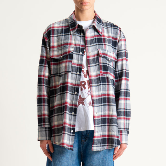 Tensione in-Camicia check flanella + t-shirt - grigio/latte/red