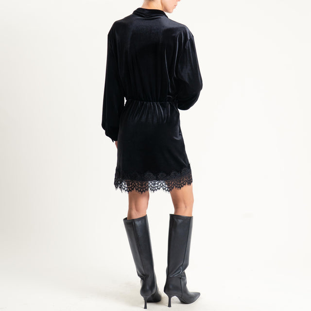 Tensione in-Abito in velluto ciniglia con pizzo - nero