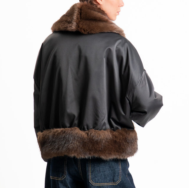 In-Bomber jacket with faux fur - black/dark brown