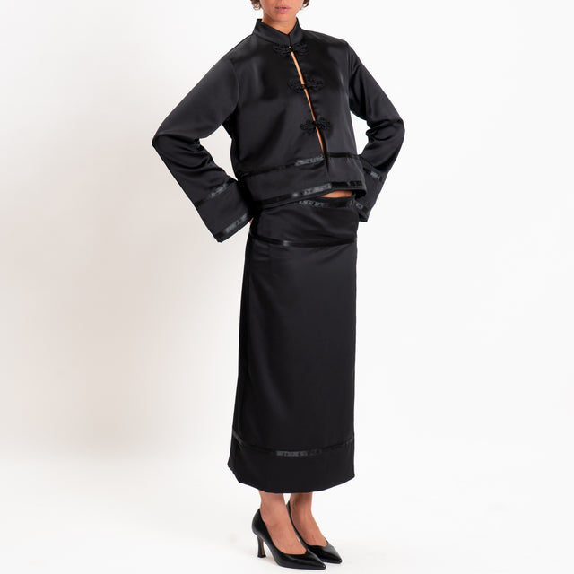 Tensione in-Camicia mandarin in satin - nero