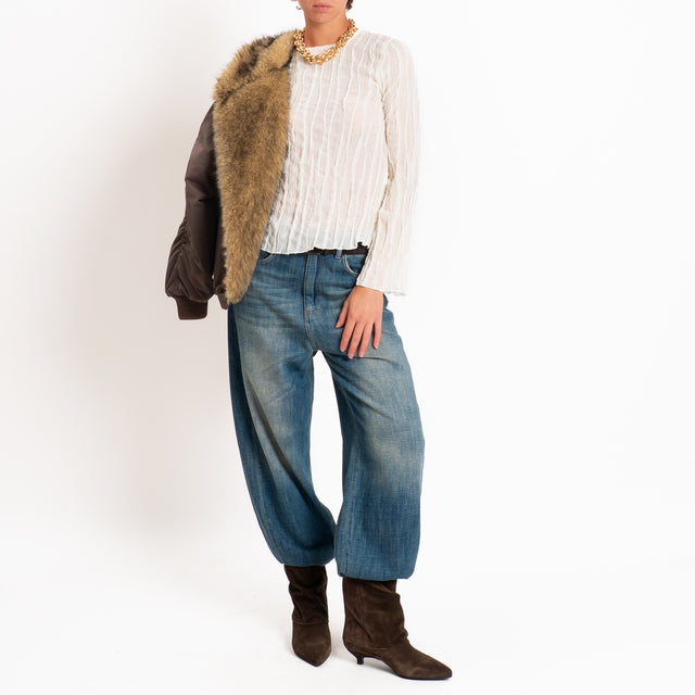 Tensione in-Blusa goffrata dettaglio tulle - burro