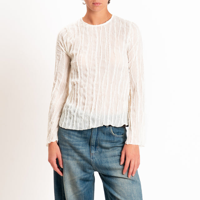 Tensione in-Blusa goffrata dettaglio tulle - burro
