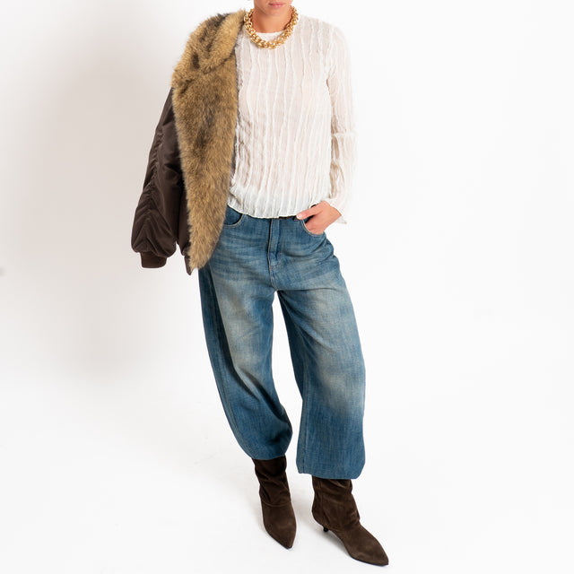 Tensione in-Blusa goffrata dettaglio tulle - burro
