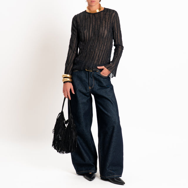 Tensione in-Blusa goffrata dettaglio tulle - nero