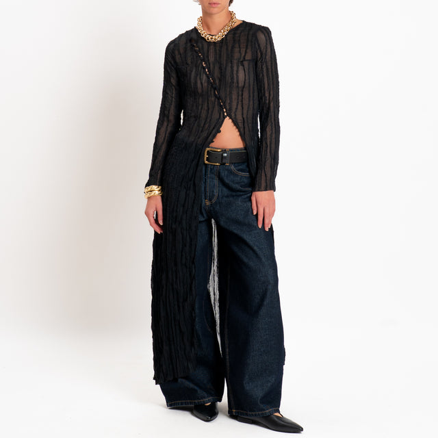Tensione in-Cardigan goffrato chiusura asimmetrica - nero