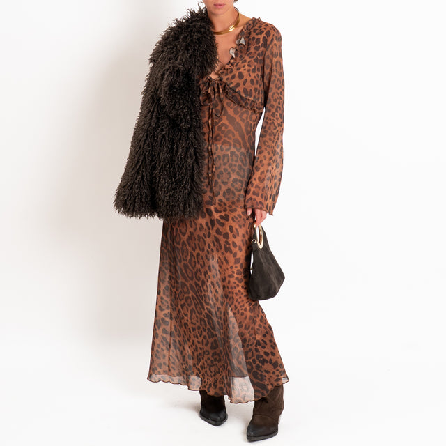 Tensione in-Abito georgette animalier con rouches - cuoio/moro