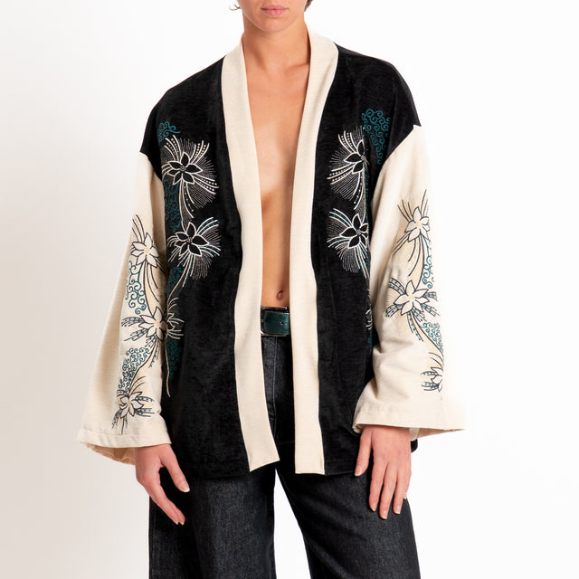 Tensione in-Kimono velluto ricamato - nero/burro