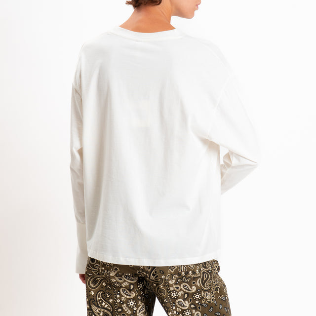 Tensione in-T-shirt girocollo in cotone - panna