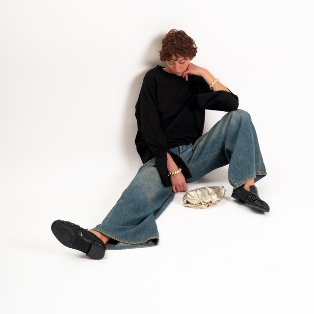 Tensione in-T-shirt girocollo in cotone - nero