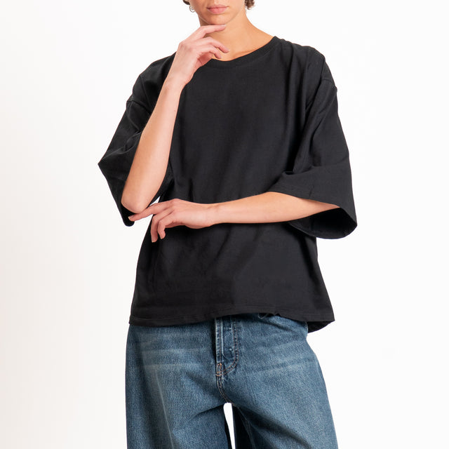 Tensione in-T-shirt manica scesa laccio interno - nero