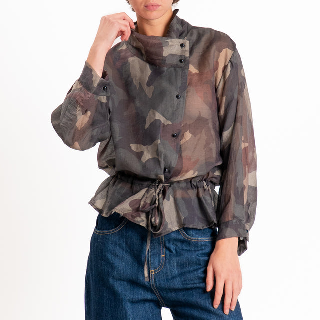 Tensione in-Camicia camouflage chiusura asimmetric - militare/moro
