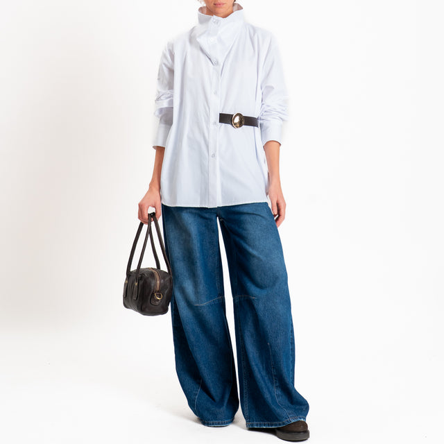 Tensione in-Camicia collo montato con cintura - bianco