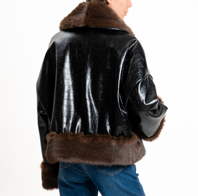 Tensione in-Bomber similpelle con ecopelliccia - nero