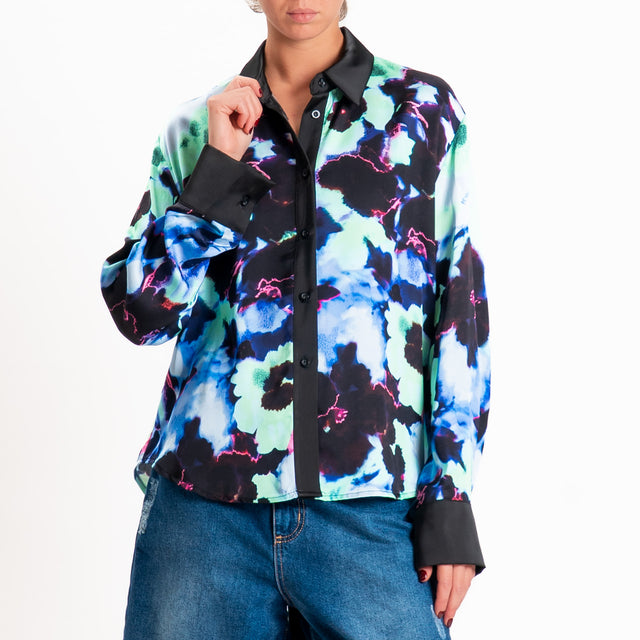 Tensione in-Camicia fantasia floreale - nero/azzurro/viola
