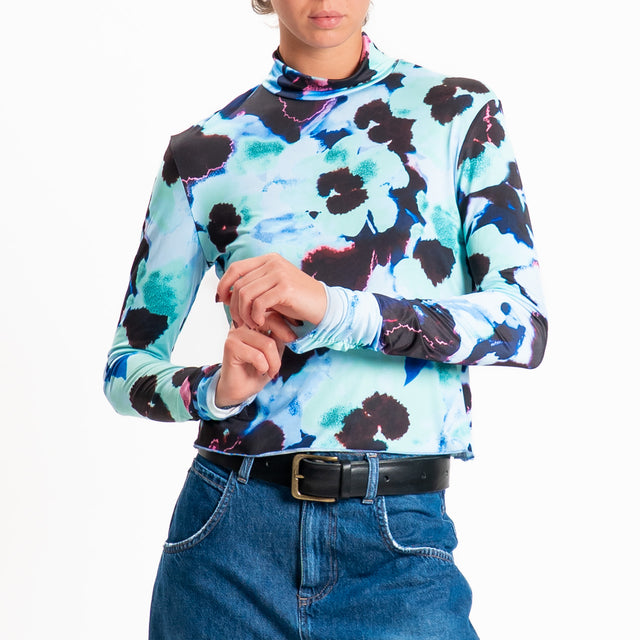 Tensione in-T-shirt fantasia floreale - nero/azzurro/viola