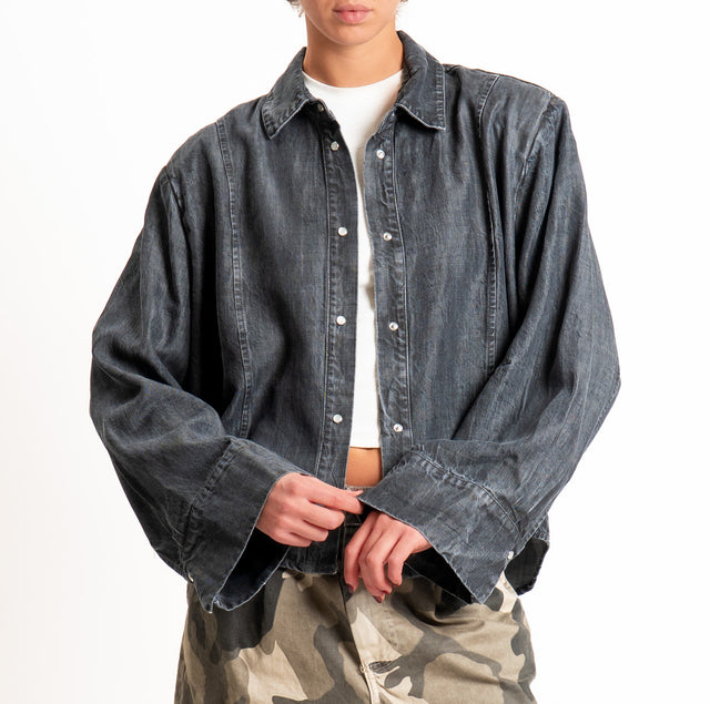 Tensione in-Camicia jeans stone washed con spalline - denim nero