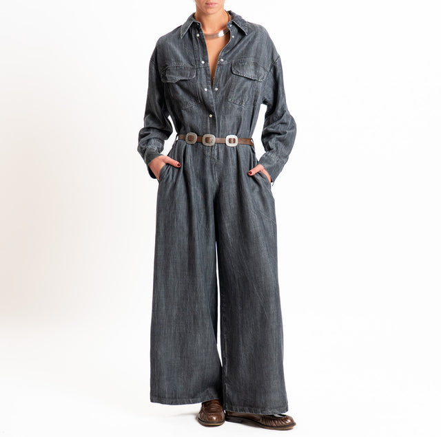 Tensione in-Tuta jeans stone washed con cintura - denim nero