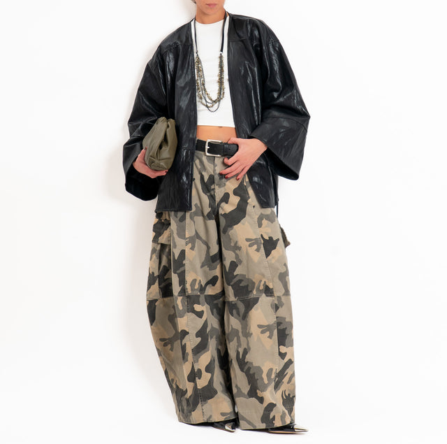 Tensione in-Kimono similpelle con cintura - nero