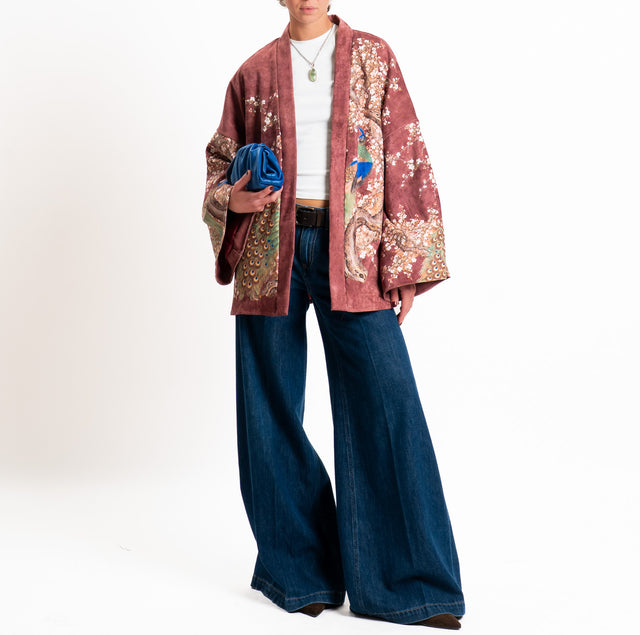 Tensione in-Kimono fantasia pavone - pepe rosa