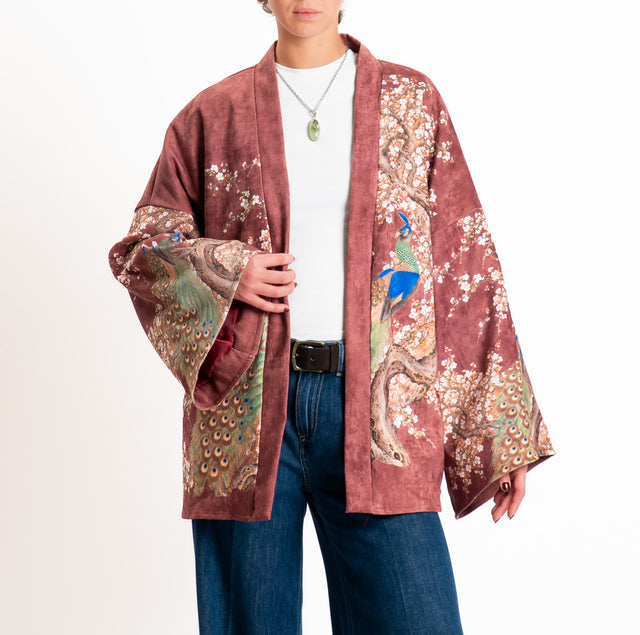Tensione in-Kimono fantasia pavone - pepe rosa