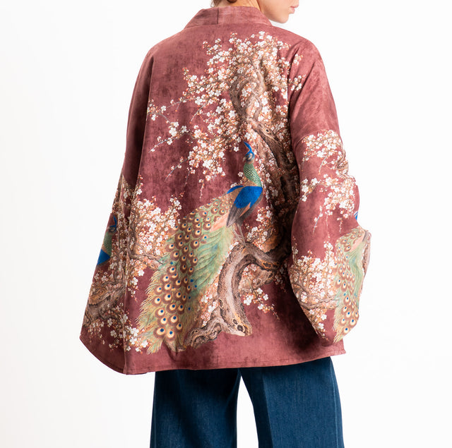 Tensione in-Kimono fantasia pavone - pepe rosa