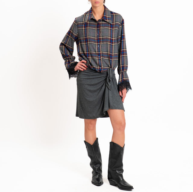 Tensione in-Abito check con pizzo - vino/piombo/cuoio