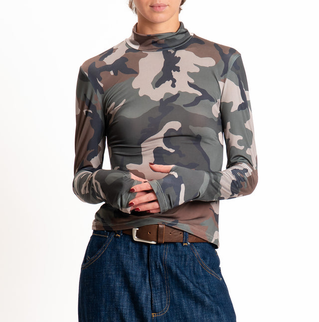 Tensione in-T-shirt camouflage collo montato - militare/moro/sand