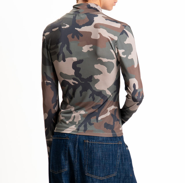 Tensione in-T-shirt camouflage collo montato - militare/moro/sand