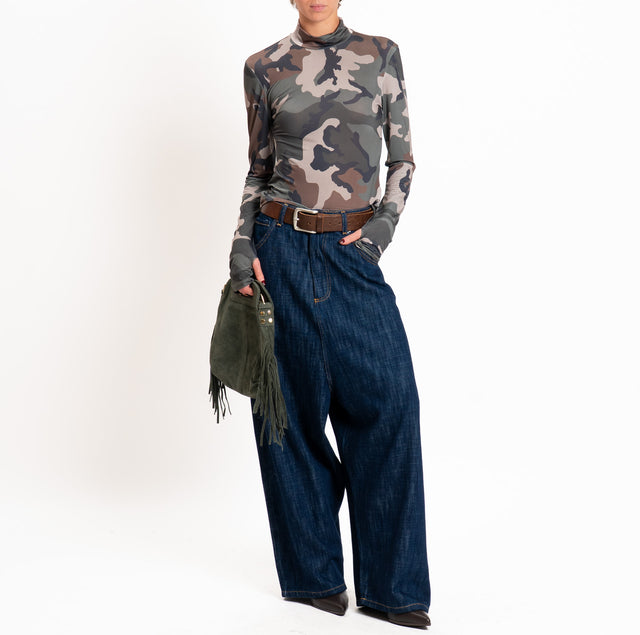 Tensione in-T-shirt camouflage collo montato - militare/moro/sand
