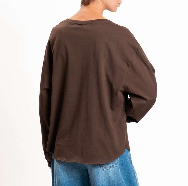 Tensione in-T-shirt girocollo stondata - moro