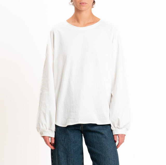 Tensione in-T-shirt girocollo stondata - panna